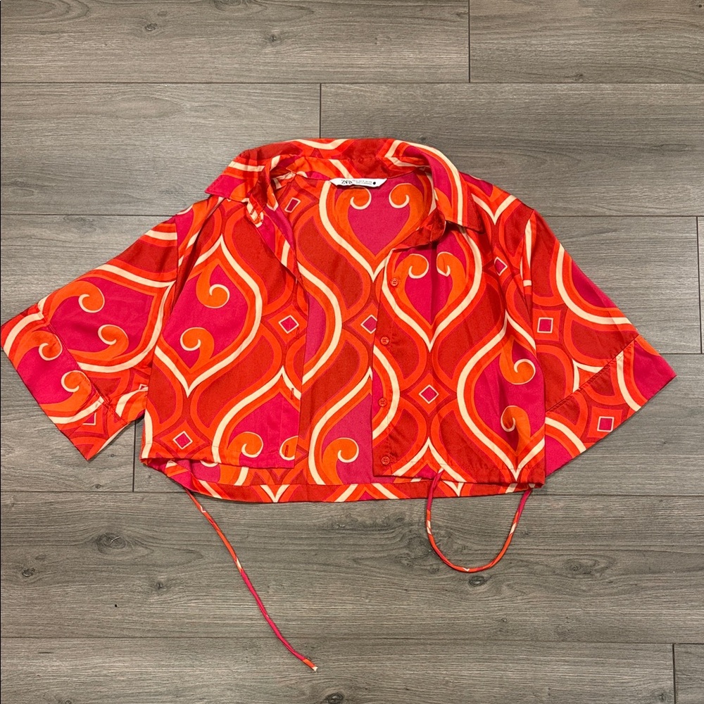 Zara Red and Orange Patterned Crop Top